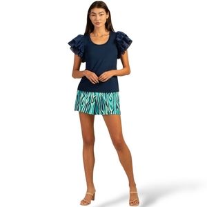 Trina Turk Hilarity Jersey Knit Top Shirt size Large Ink-Blue